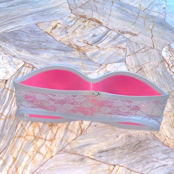 Victoria Secret Pink Very Sexy XS Grey Bra Top Strapless Bralette Lace Mesh - Picture 2 of 8